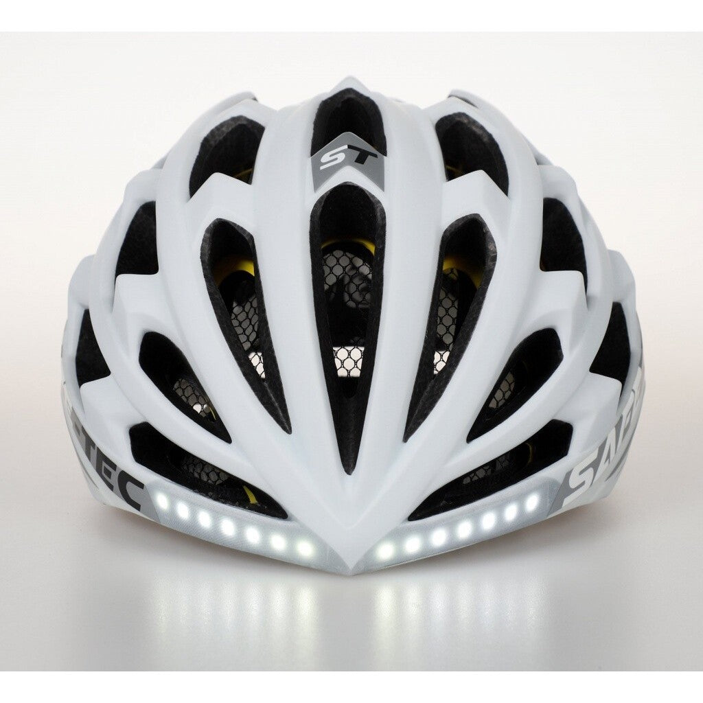 Chytrá helma SafeTec TYR 3, XL, LED blinkry, bluetooth, bílá
