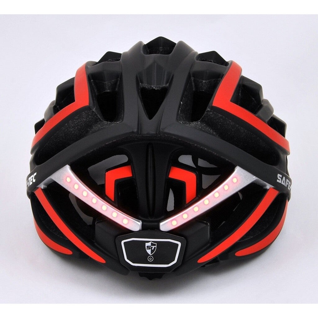Chytrá helma SafeTec TYR, M, LED blinkry, bluetooth, červená