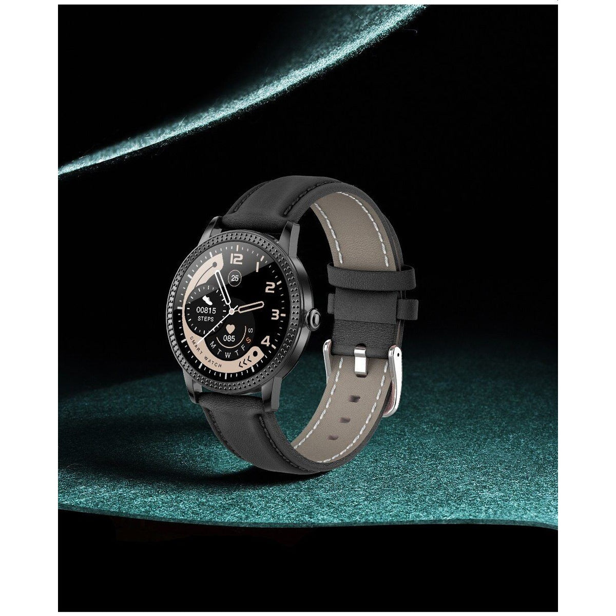 Chytré hodinky Deveroux CF18 Pro, kožený řemínek, černá
