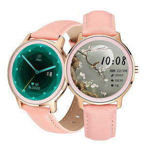 Chytré hodinky Deveroux R18, kožený řemínek, růžová