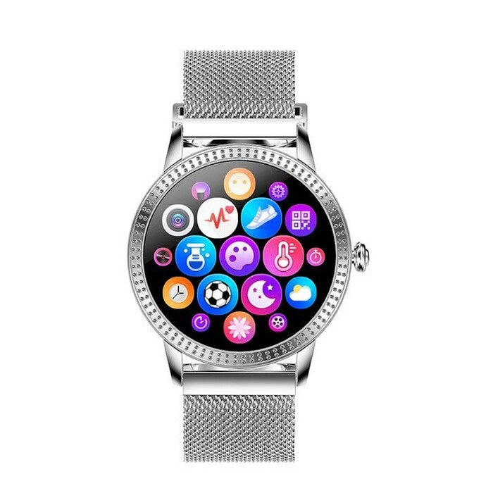 Chytré hodinky Deveroux CF18 Pro, milánský řemínek, stříbrná
