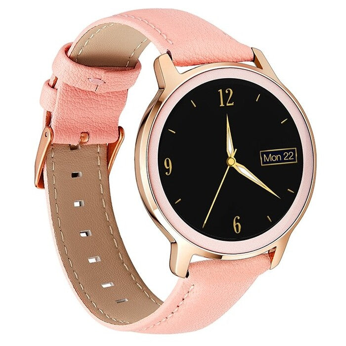Chytré hodinky Deveroux R18, kožený řemínek, růžová