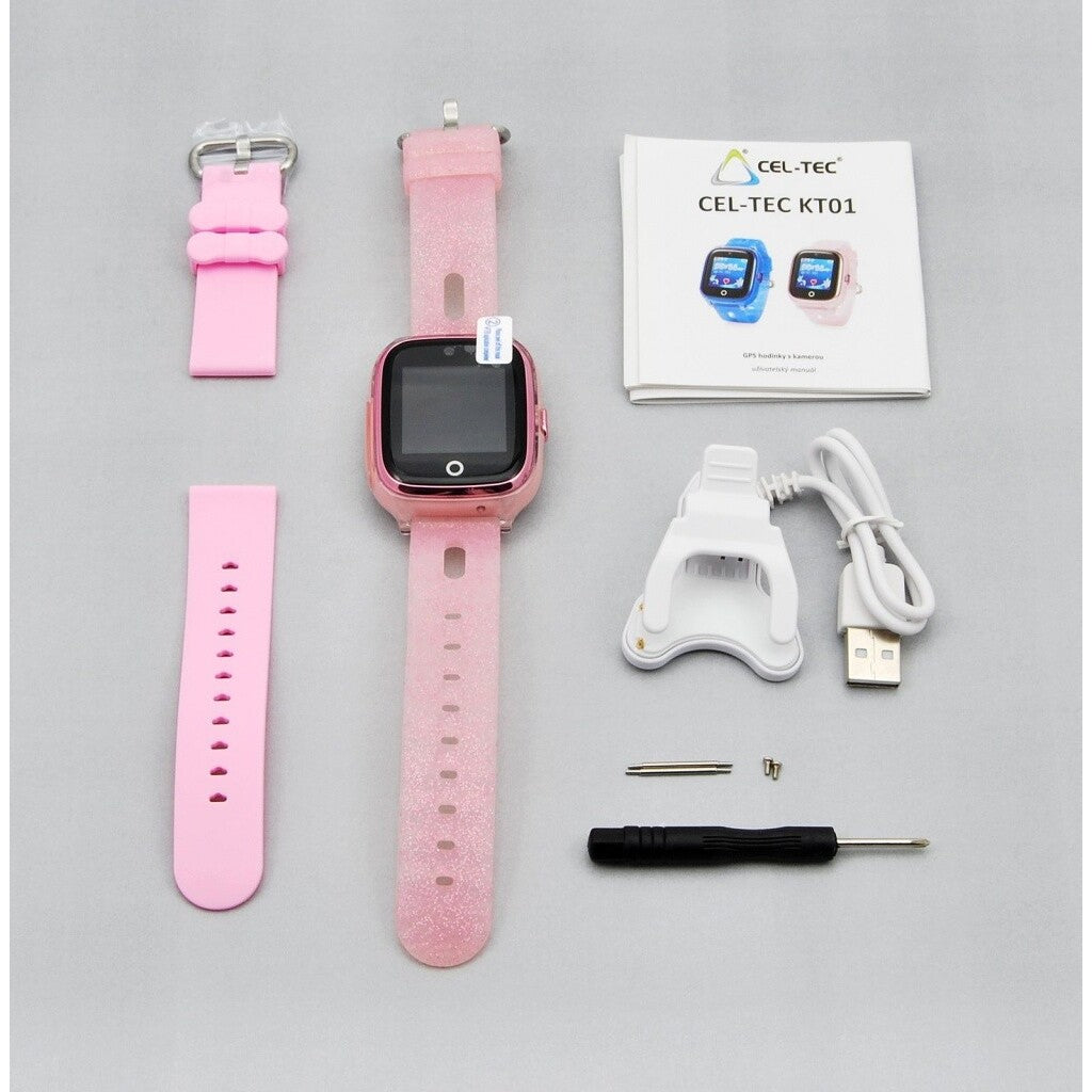 Dětské chytré hodinky Cel-tec Kids 01 s lokátorem GPS, růžová