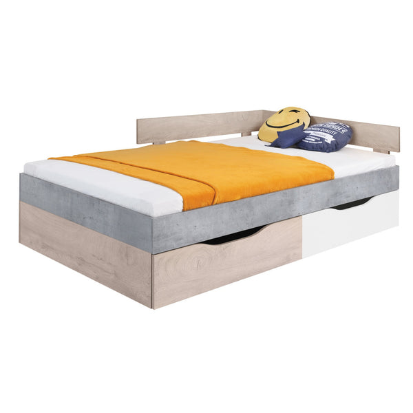 Levně Dřevěná postel Amasi 120x200, bez matrace, beton, bílá, dub