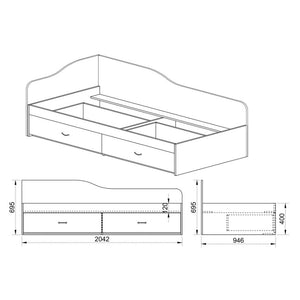 Dřevěná postel Arkadia 90x200 cm, 2x zásuvka, sonoma,bez matrace