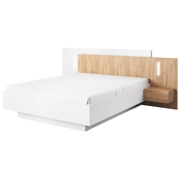Postel Duras, 160x200, bílá/dub, 2x noční stolek, s výklopem