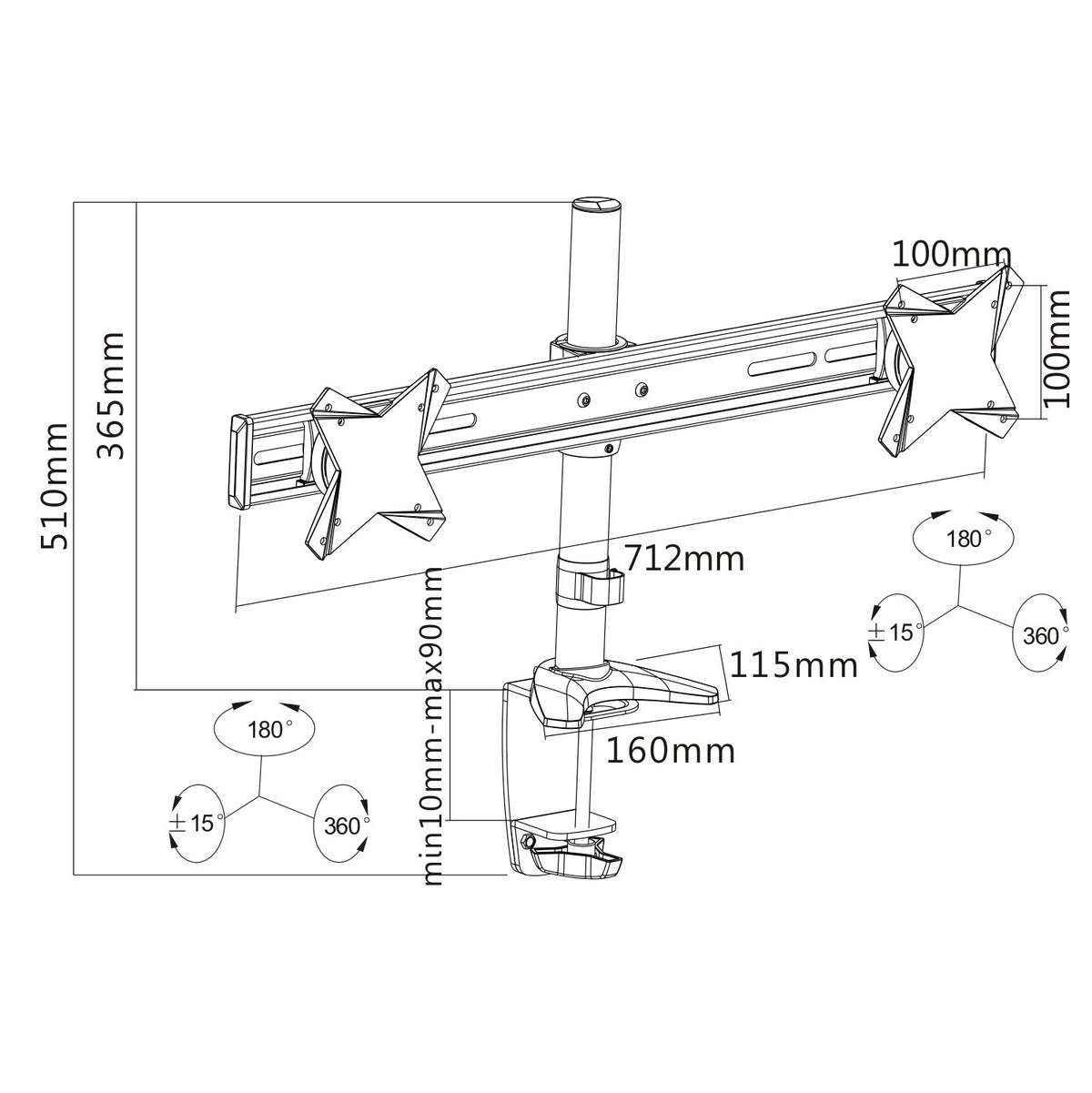 Držák na 2x LCD Connect IT CI59 TWIN, max. 13&quot;-23&quot;, naklápěcí