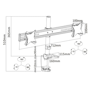Držák na 2x LCD Connect IT CI59 TWIN, max. 13"-23", naklápěcí