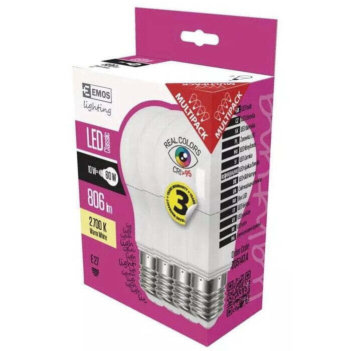 Emos ZQ51474 LED žárovka Classic A60 10W E27 teplá bílá , 4 ks