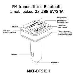 FM Transmitter s Bluetooth a USB nabíječkou 5 V / 3,1 A