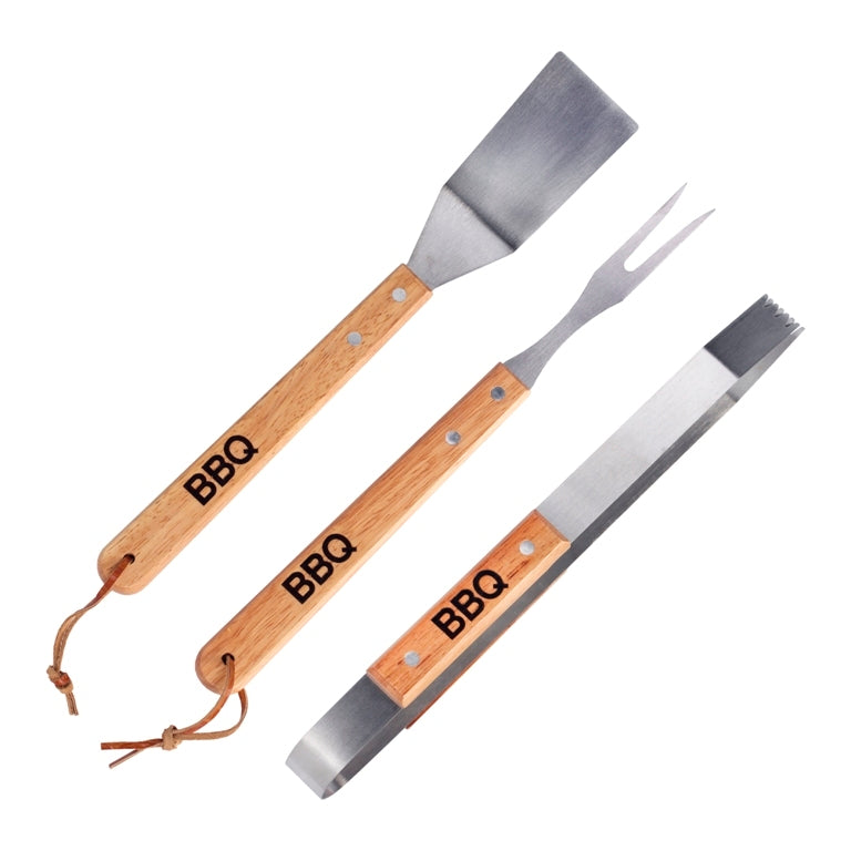 Grilovací náčiní BBQ set, nerez/dub, délka 34cm, 3ks