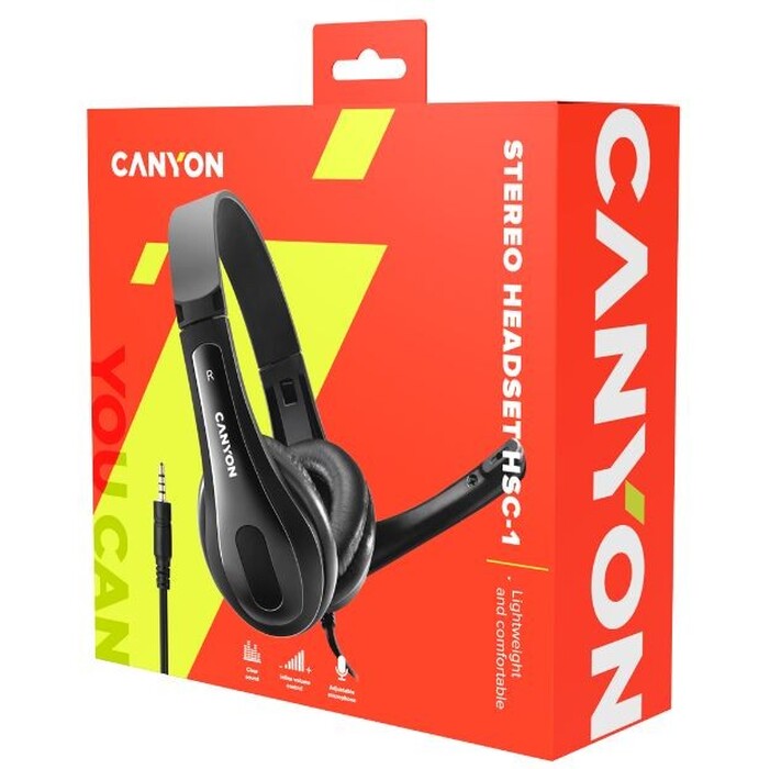 Headset CANYON HSC-1, lehký, 3,5 mm jack TRRS, černá (CNSCHSC1B)