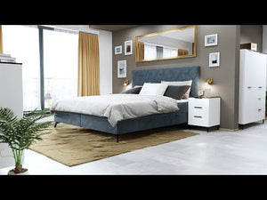 Čalouněná postel Tamia 140x200, tyrkysová, vč. matrace a topperu
