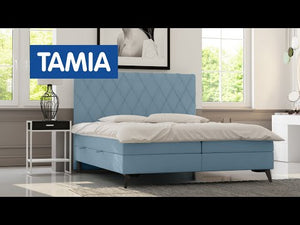 Čalouněná postel Tamia 140x200, tyrkysová, vč. matrace a topperu