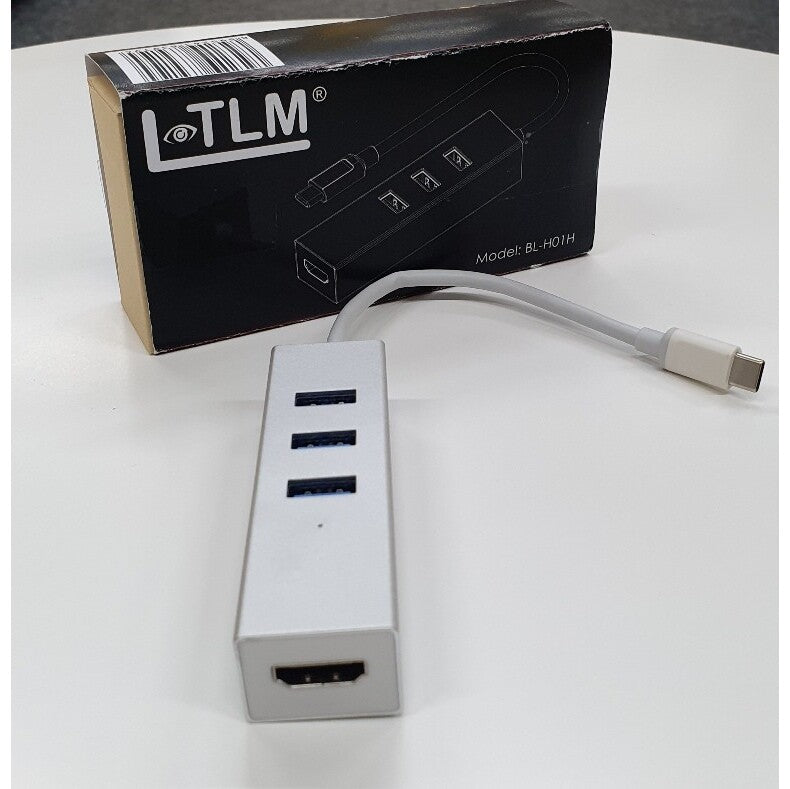 Hub Olpran BL-H01H, USB-C / 3x USB, HDMI, stříbrná