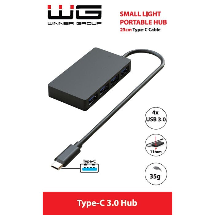 HUB USB-C, 4x USB-A 3.0, černá