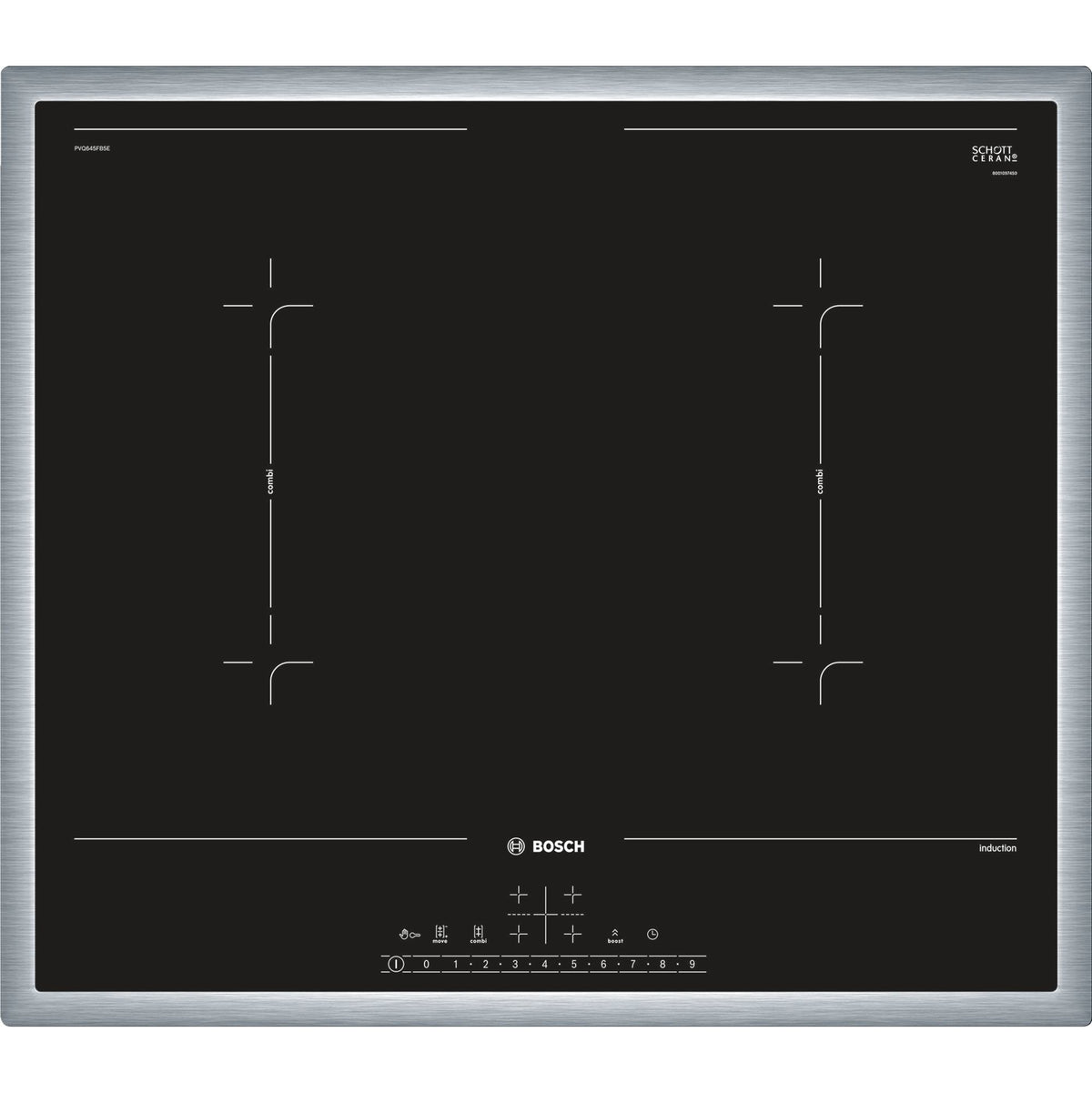 Indukční varná deska Bosch,60cm,4zóny,z toho 2xCombiZone,7,4kW