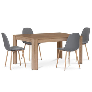 Jídelní set Carlton - stůl, 4x židle (dub sonoma, šedá)