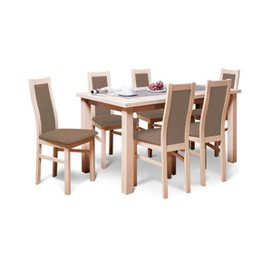 Agáta - Set 6x židle, 1x stůl + rozklad (sonoma/nubuk 26w)