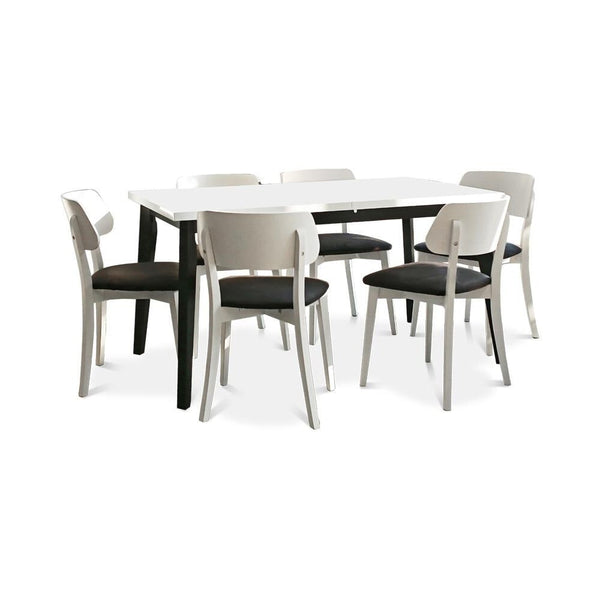 Levně Jídelní set Ombo - 6x židle, 1x rozkládací stůl (bílá, černá)