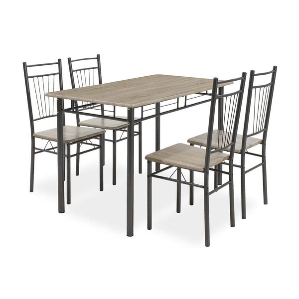 Levně Jídelní set Raul - 4x židle, 1x stůl (dub sonoma, šedá)