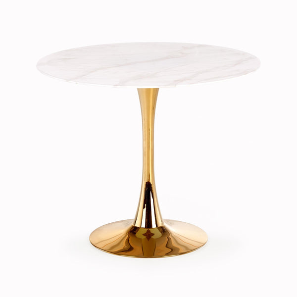 Levně Jídelní stůl Alicia 90x75x90 cm (bílý mramor, zlatá)