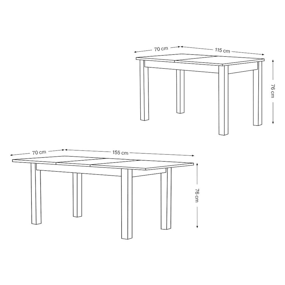 Jídelní stůl Rozo rozkládací 115-155x76x70 cm (bílá)
