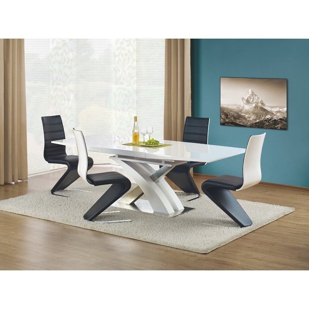 Jídelní stůl Sandor rozkládací 160-220x90 cm (bílý lak/stříbrná)