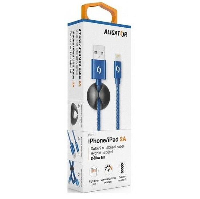 Kabel Aligator Lightning na USB, 2A, 1m, modrá