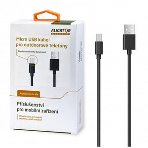 Kabel Aligator Micro USB na USB, 1m, prodloužená koncovka, černá