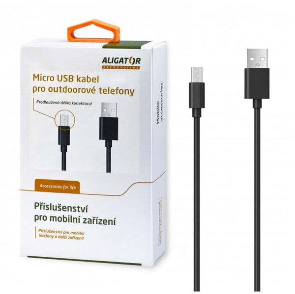 Levně Kabel Aligator Micro USB na USB, 1m, prodloužená koncovka, černá