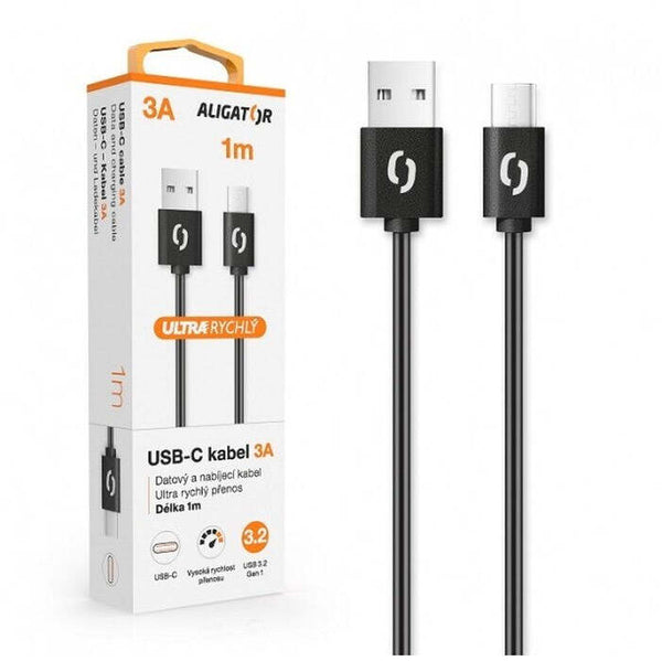 Levně Kabel Aligator Power 3A, USB-C 1m, černá