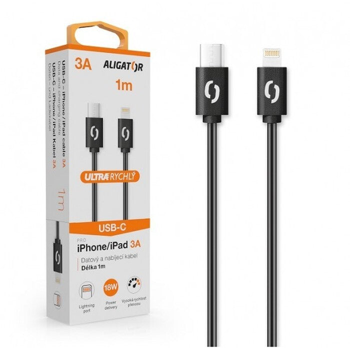 Kabel Aligator Power 3A, USB-C na Lightning, černá OBAL POŠKOZEN