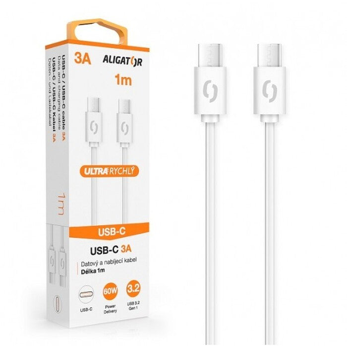 Kabel Aligator Power 3A, UsB-C na USB-C, bílá