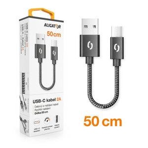 Kabel Aligator Premium 2A, Typ C na USB, 50cm, černá