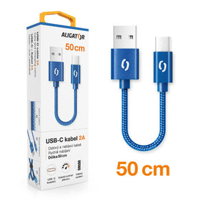 Kabel Aligator Premium 2A, Typ C na USB, 50cm, modrá