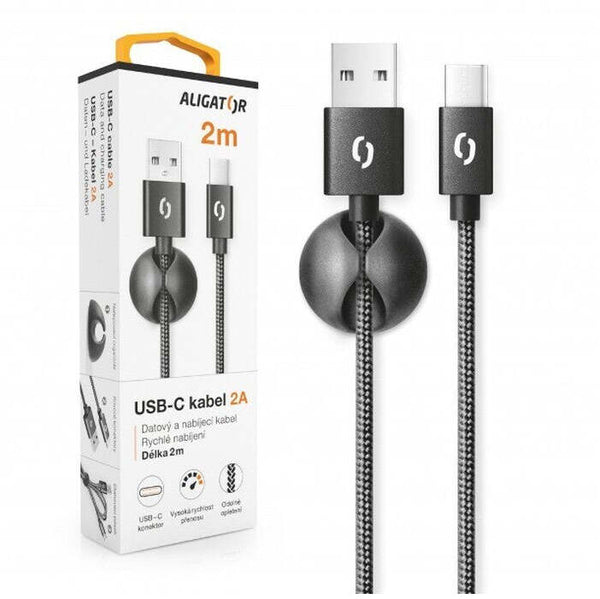 Levně Kabel Aligator Premium 2A, USB-C 2m, černá