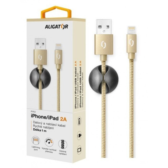 Kabel Aligator Premium Lightning na USB 2A, zlatá