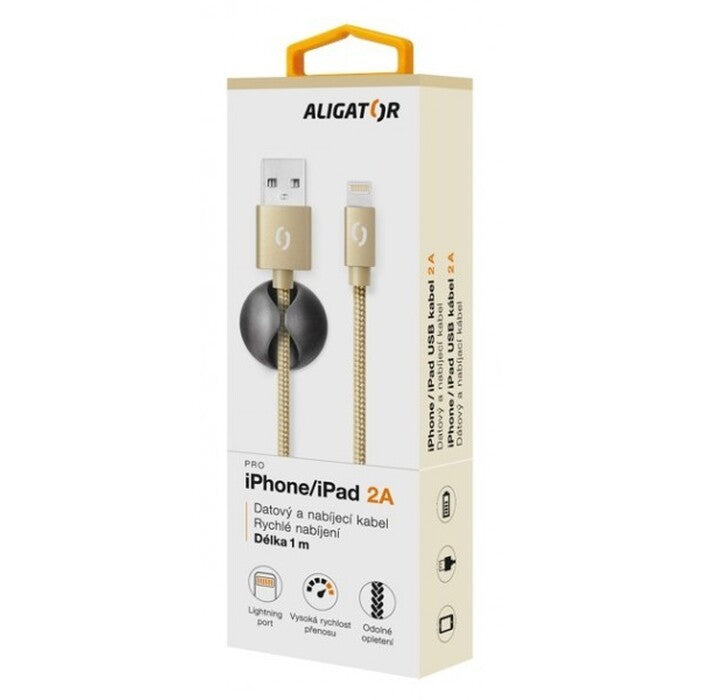 Kabel Aligator Premium Lightning na USB 2A, zlatá