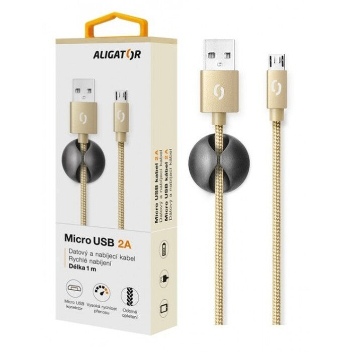 Kabel Aligator Premium Micro USB na USB 2A, zlatá