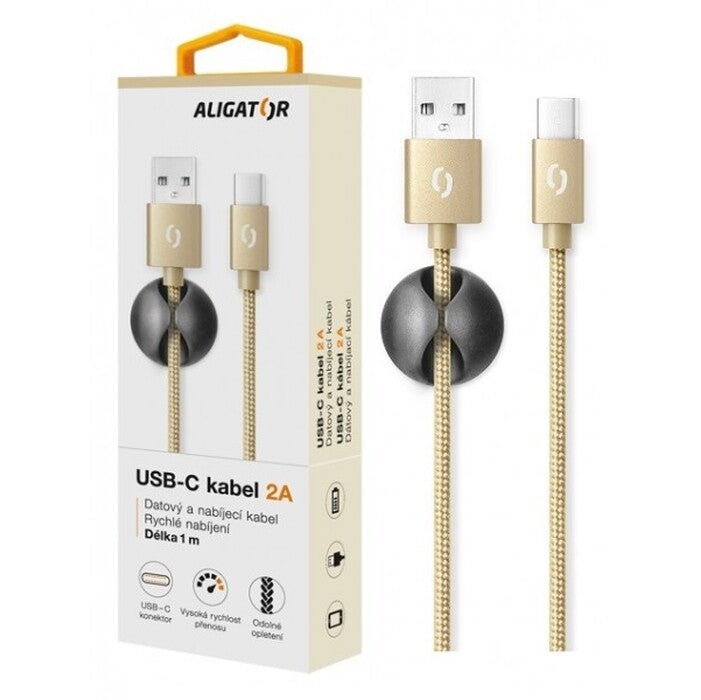 Kabel Aligator Premium USB Typ C na USB 2A, zlatá
