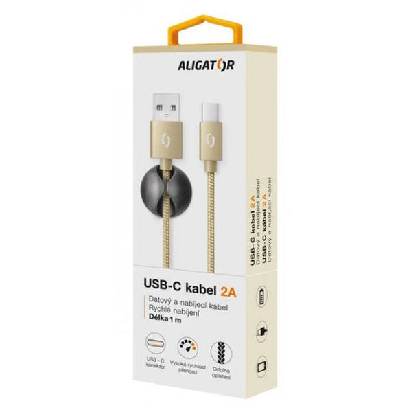 Levně Kabel Aligator Premium USB-C na USB 2A, zlatá
