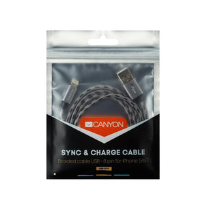 Kabel Canyon Lightning na USB, 1m, pletený, tmavě šedá