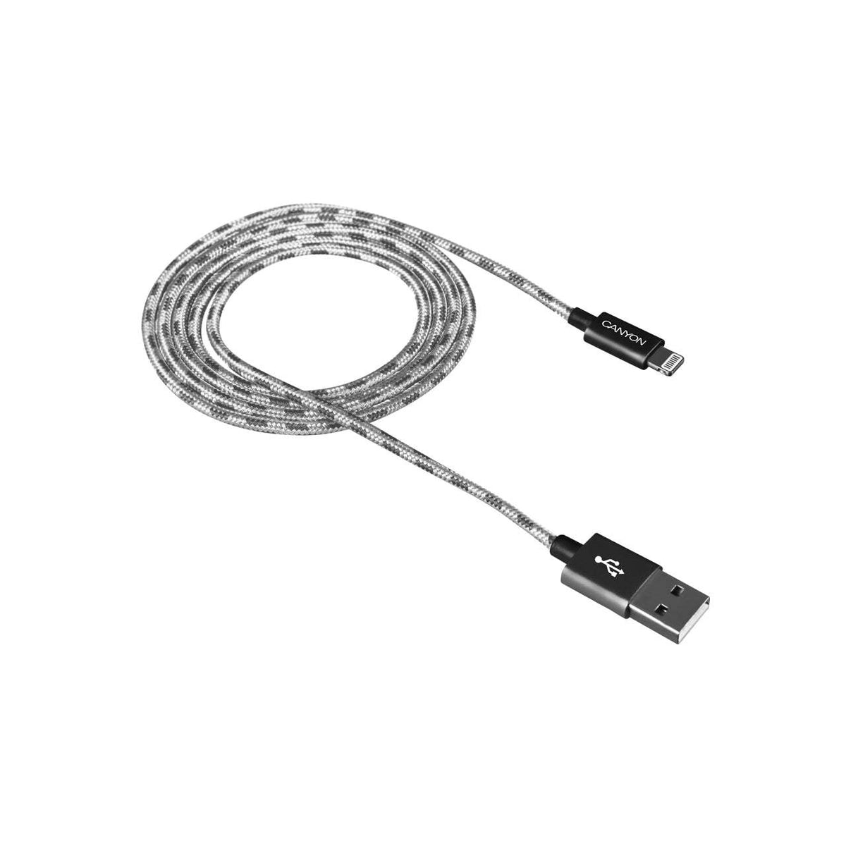 Kabel Canyon Lightning na USB, 1m, pletený, tmavě šedá OBAL POŠKOZEN
