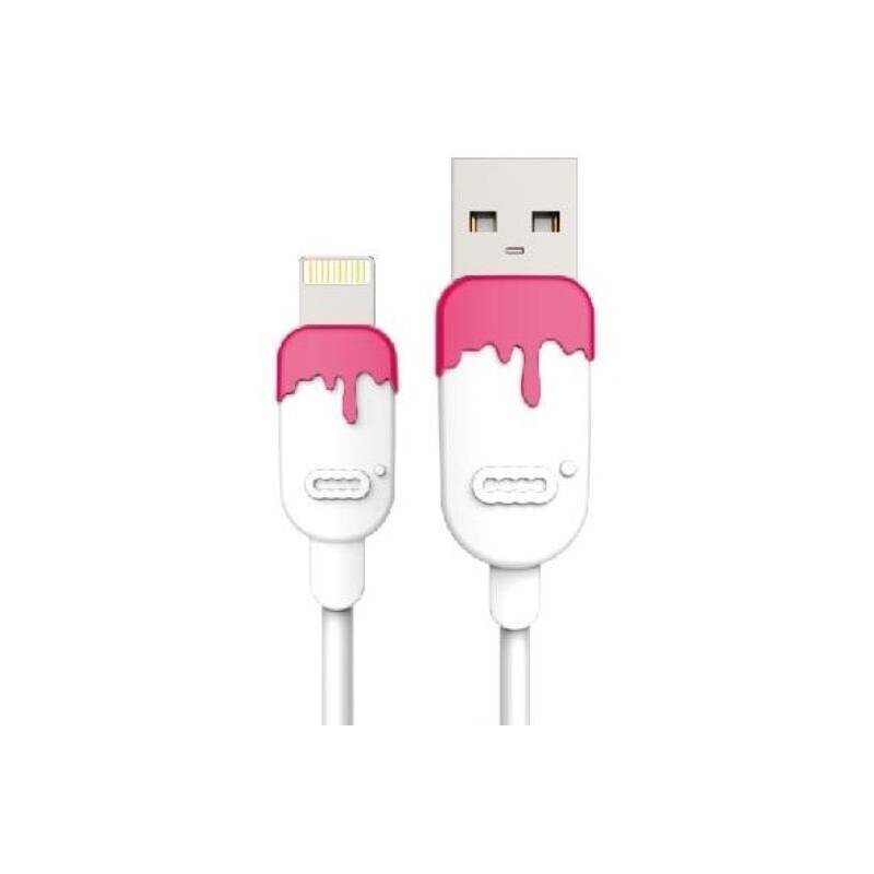 Kabel Lightning na USB, gumový 1m, CC, bílá/růžová