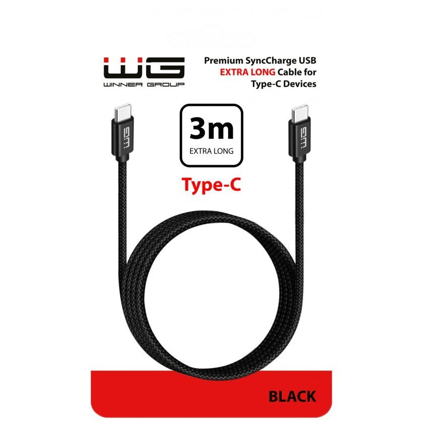 Kabel USB-C to USB-C, 3A, 3m, černá