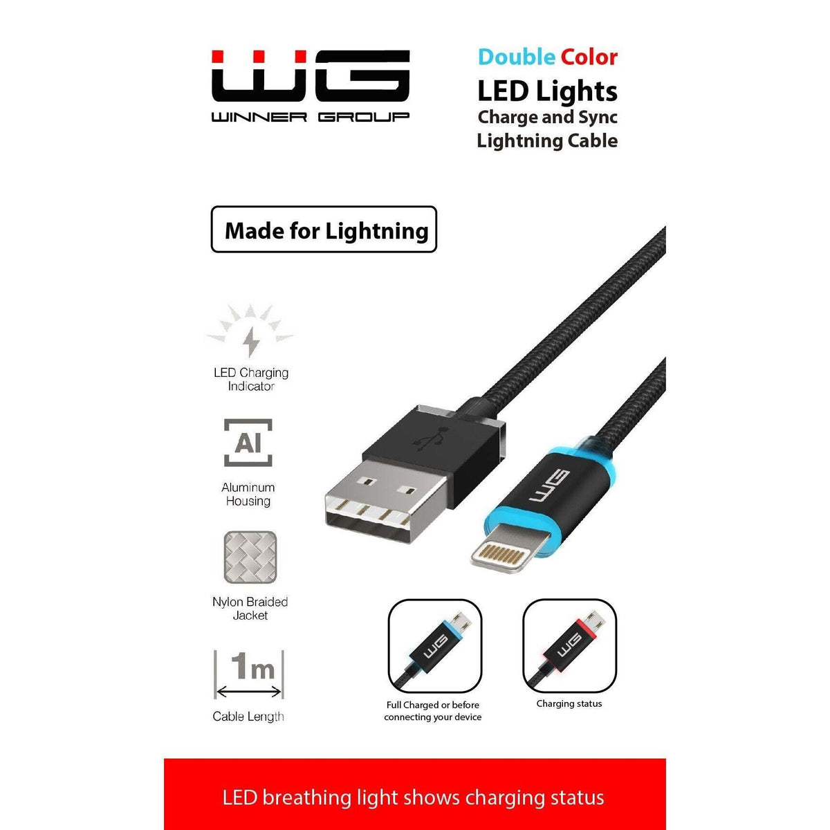 Kabel WG Lightning na USB, 1m, LED indikace nabíjení POUŽITÉ, NEOPOTŘEBENÉ ZBOŽÍ