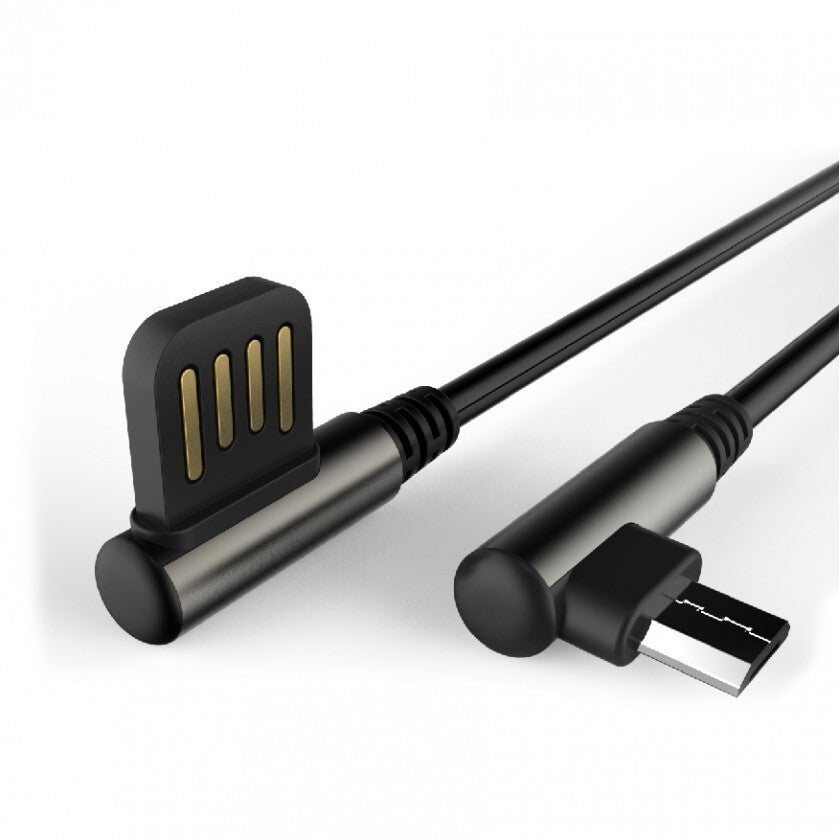 Kabel WG Micro USB na USB, zahnutý 90°, 1m, černá