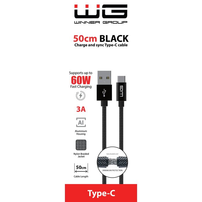 Kabel WG Typ C na USB, 50cm, černá