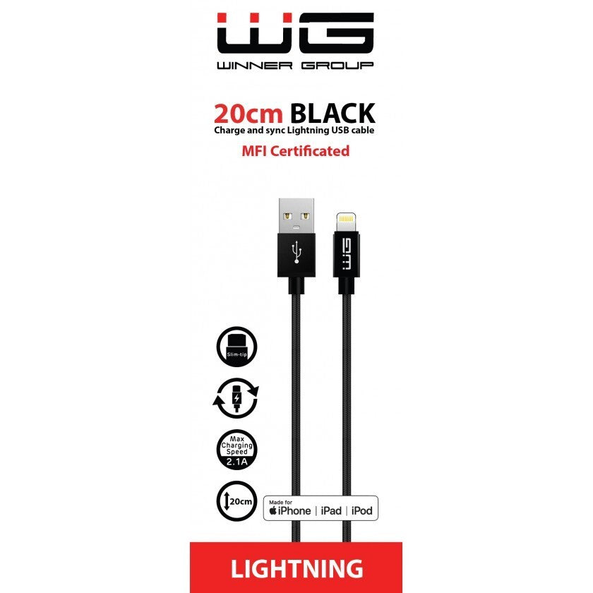 Kabel WG USB na Lightning MFI, 20cm, černá